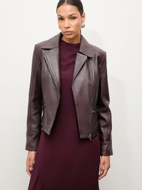 Answear.LAB ramoneska skórzana kolor bordowy przejściowa