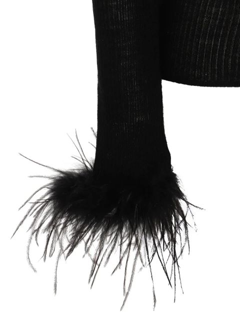 Blumarine feather-trimmed ribbed-knit jumper - Black