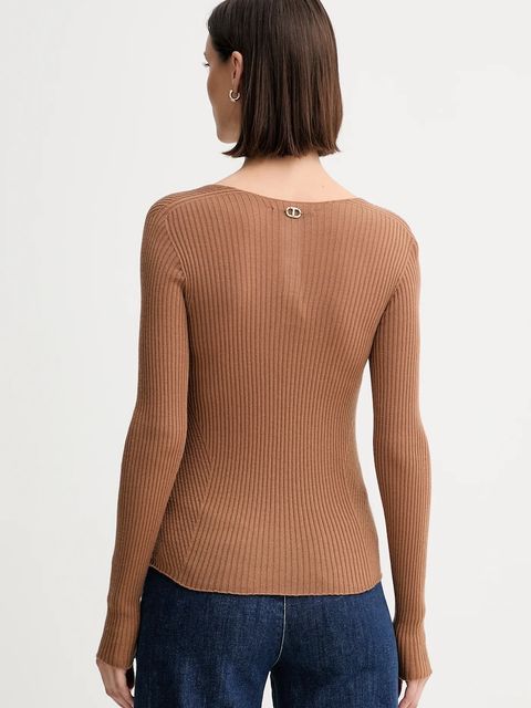 Twinset sweter wełniany damski kolor brązowy lekki 252TT3110