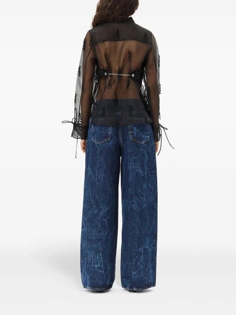 GANNI fringed organza shirt - Black