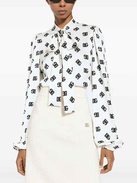 Dolce & Gabbana logo-print attached-scarf shirt - White