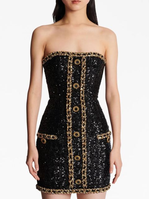 Balmain sequin-embellishment bustier minidress - Black