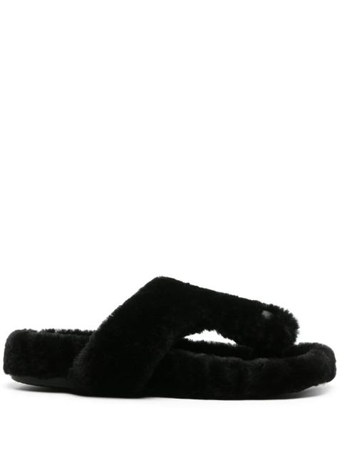 LOEWE Ease shearling flip flops - Black - zdjęcie produktu nr 1