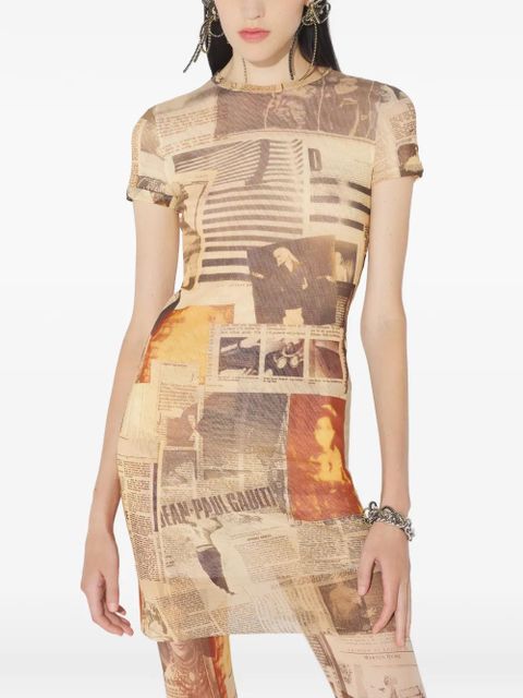 Jean Paul Gaultier journal-print mini dress - Neutrals