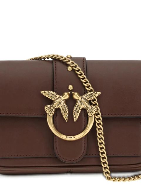 PINKO Love One bird-buckle chain shoulder bag - Brown