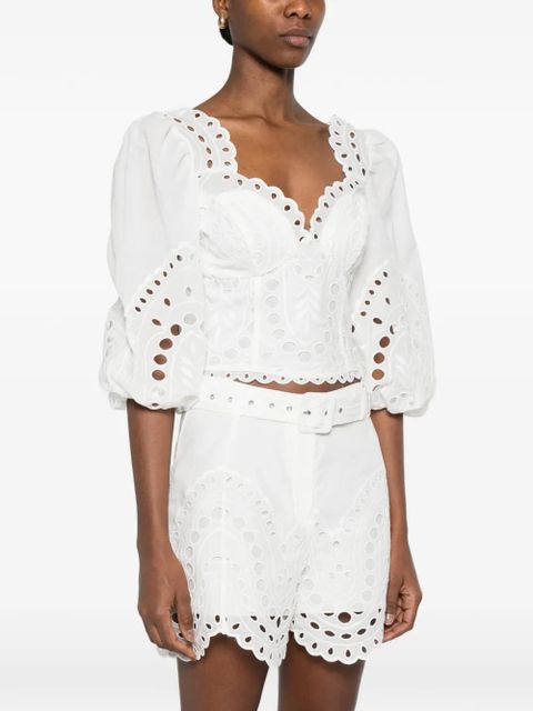Charo Ruiz Ibiza Bass laced balloon-sleeve top - White