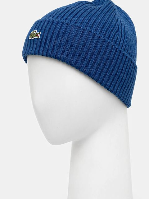Lacoste czapka wełniana kolor niebieski z cienkiej dzianiny wełniana RB0001 - zdjęcie produktu nr 2