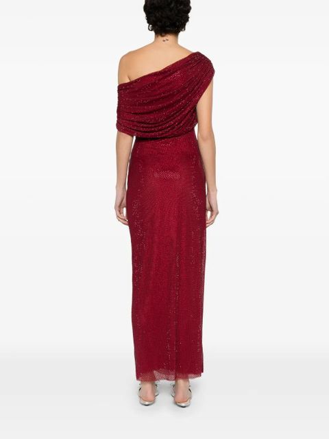 Self-Portrait one-shoulder ruched midi \dress - Red