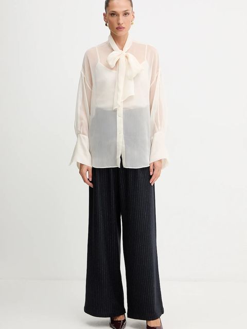 Twinset koszula damska kolor beżowy regular z wiązanym dekoltem 252AT2210