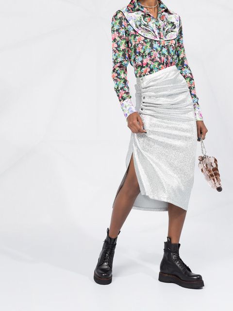 Rabanne ruched metallic midi skirt - Silver - zdjęcie produktu nr 2