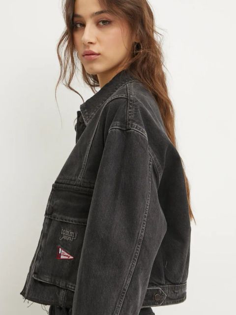 Tommy Jeans kurtka jeansowa damska kolor czarny przejściowa oversize DW0DW20545