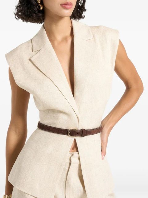 Manière De Voir Linda linen wide-shoulder belted waistcoat - Neutrals