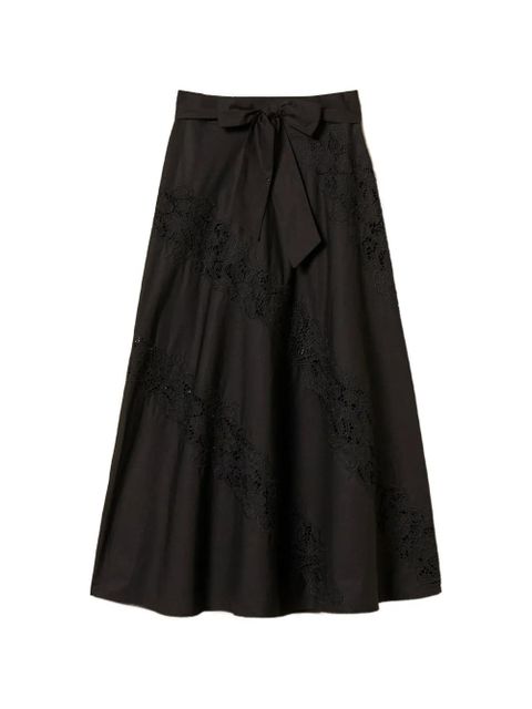 TWINSET lace belted midi skirt - Black
