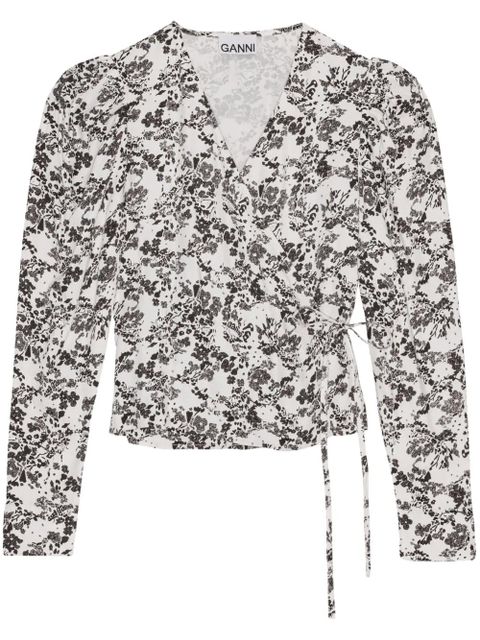 GANNI floral-print wrap blouse - White - zdjęcie produktu nr 1