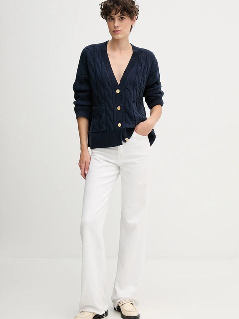 Tommy Hilfiger kardigan wełniany kolor granatowy WW0WW43089