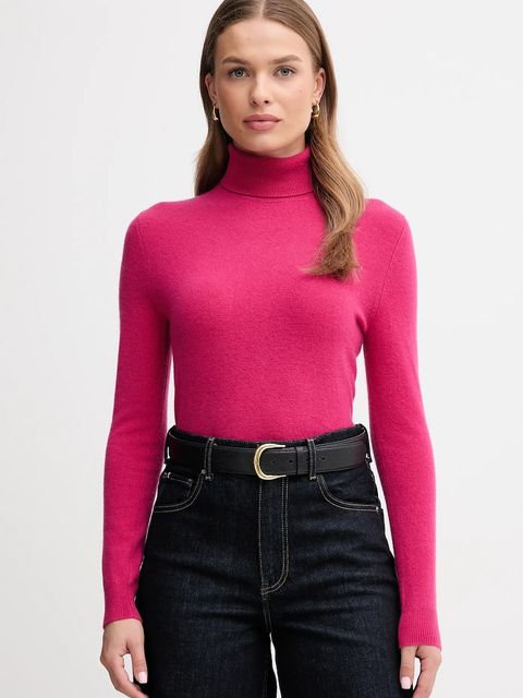 United Colors of Benetton sweter wełniany damski kolor różowy z golfem 1002D2348 - zdjęcie produktu nr 1