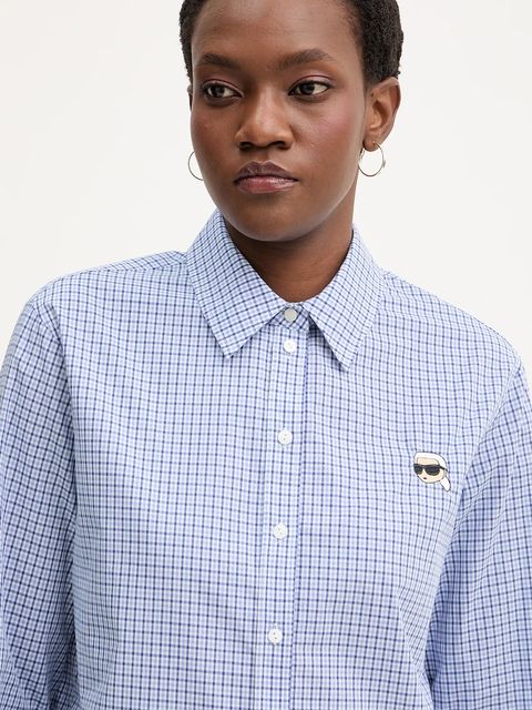 Karl Lagerfeld koszula bawełniana IKON damska kolor niebieski regular z kołnierzykiem klasycznym B1W11020