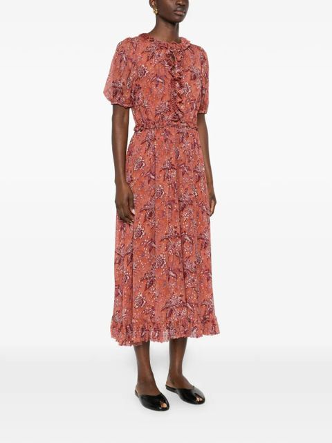 Ulla Johnson Rosamunde ruffled floral-pattern midi dress - Brown