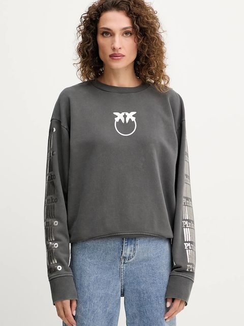 Pinko bluza bawełniana damska kolor szary z nadrukiem 104618 A2V7 - zdjęcie produktu nr 1