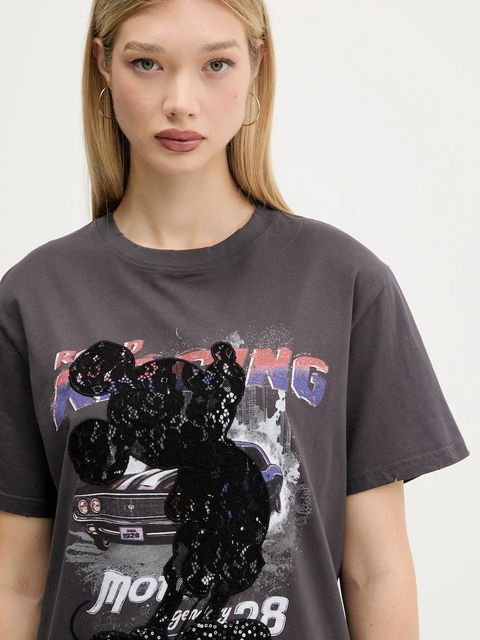 Desigual t-shirt bawełniany MICKEY LACE damski kolor szary 25WWTK56