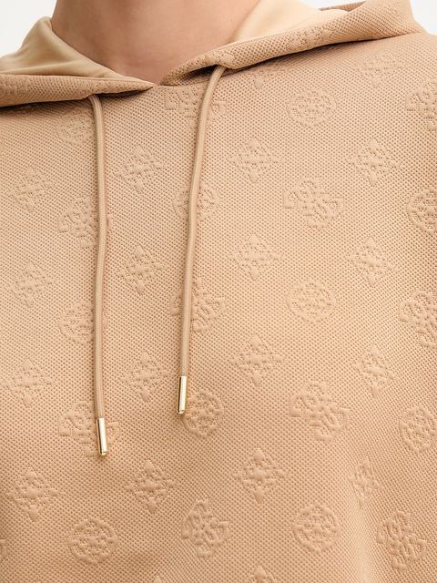 Guess bluza PEONY damska kolor beżowy z kapturem gładka V5YQ04 KBSL2