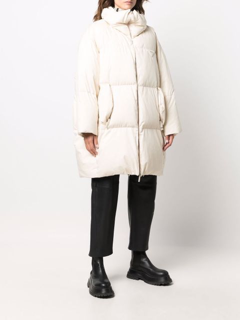 Prada logo-patch padded coat - Neutrals