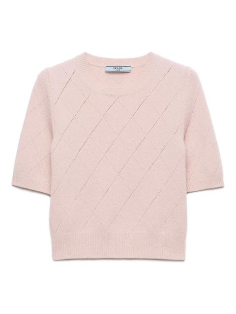 Prada diamond-pattern short-sleeved sweater - Pink - zdjęcie produktu nr 1