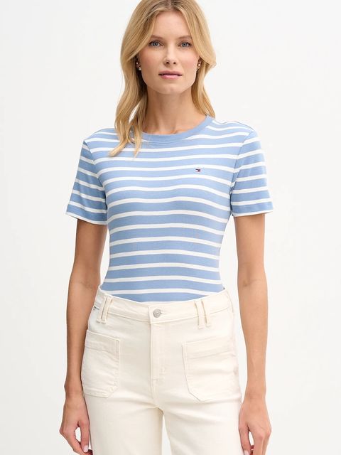 Tommy Hilfiger t-shirt bawełniany damski kolor niebieski WW0WW40587 - zdjęcie produktu nr 1
