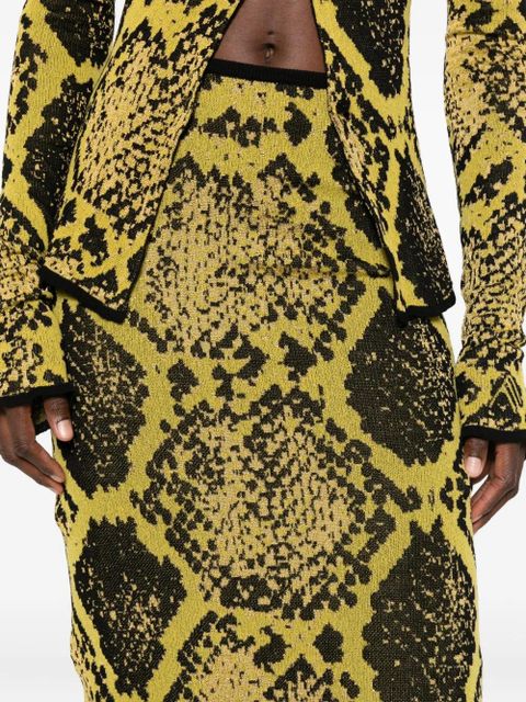 The Attico snakeskin-print midi skirt - Yellow