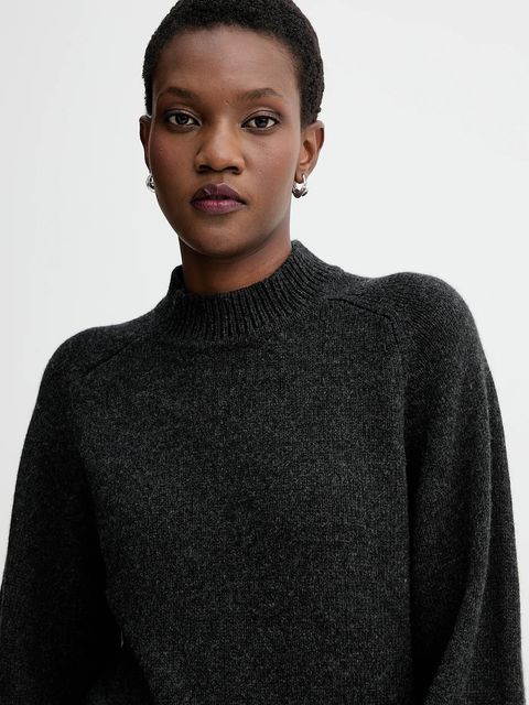 Sessun sweter wełniany damski kolor szary z półgolfem 25109005