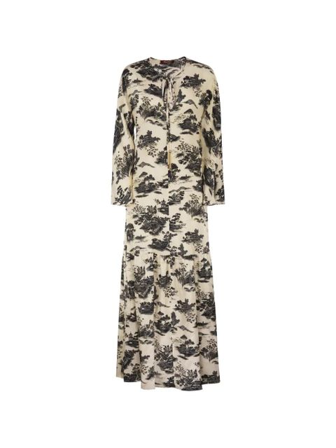 Max Mara landscape-print drawstring maxi dress - Neutrals - zdjęcie produktu nr 1