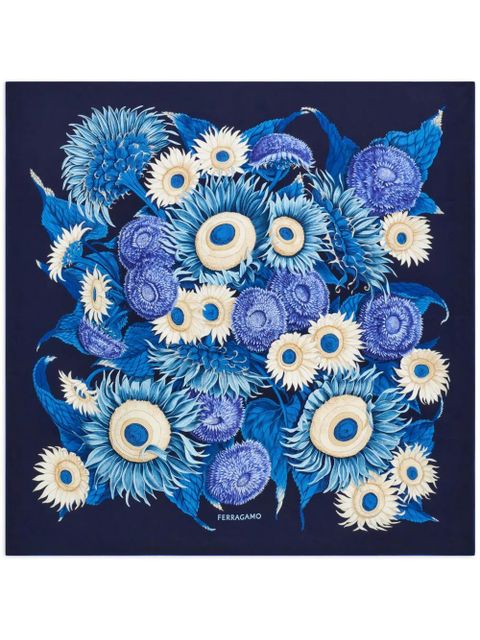 Ferragamo Sunflower print silk scarf - Blue - zdjęcie produktu nr 1
