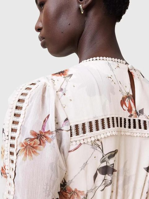 AllSaints sukienka ZORA MIDI kolor beżowy midi rozkloszowana W084DC