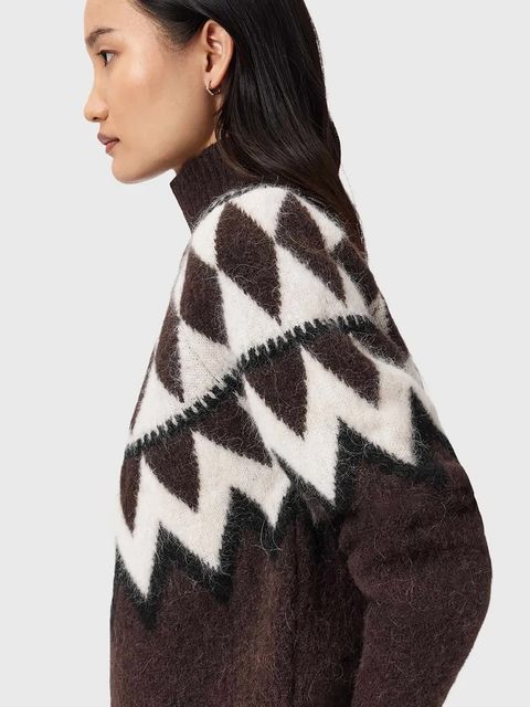 AllSaints sweter z dodatkiem wełny TARA damski kolor brązowy ciepły z golfem W086KB - zdjęcie produktu nr 2