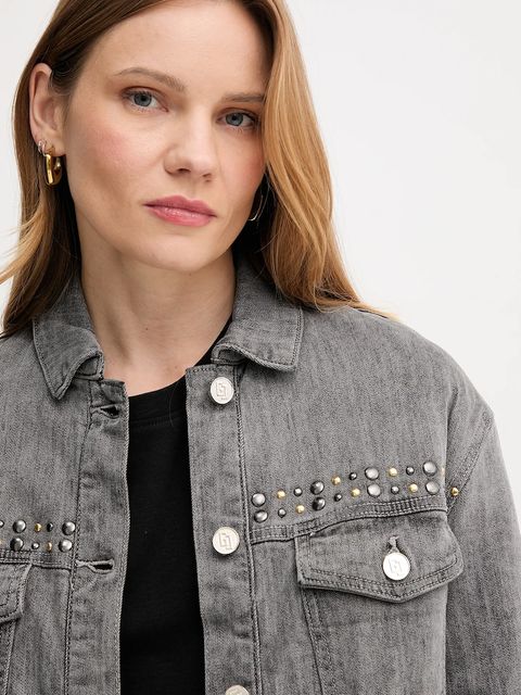 Gaudi kurtka jeansowa kolor szary przejściowa oversize 521BD36003