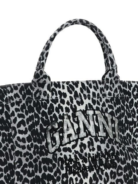 GANNI Leopard Sequin XXL appliqué tote bag - Black