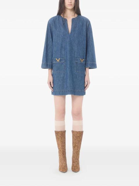 Valentino Garavani chambray V-neck mini dress - Blue