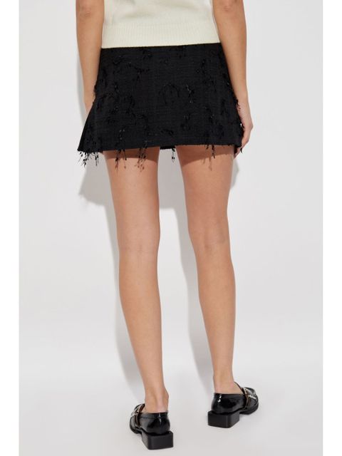 GANNI fringed tweed mini skirt - Black