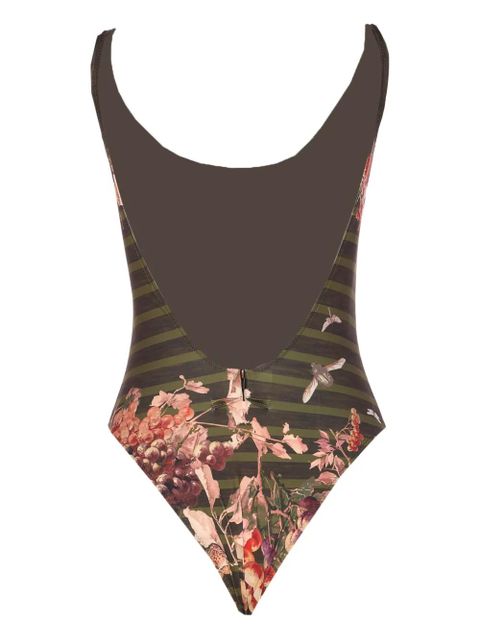 Jean Paul Gaultier floral-print striped swimsuit - Green