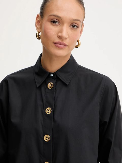 Karl Lagerfeld koszula bawełniana damska kolor czarny regular z kołnierzykiem klasycznym B1W11012