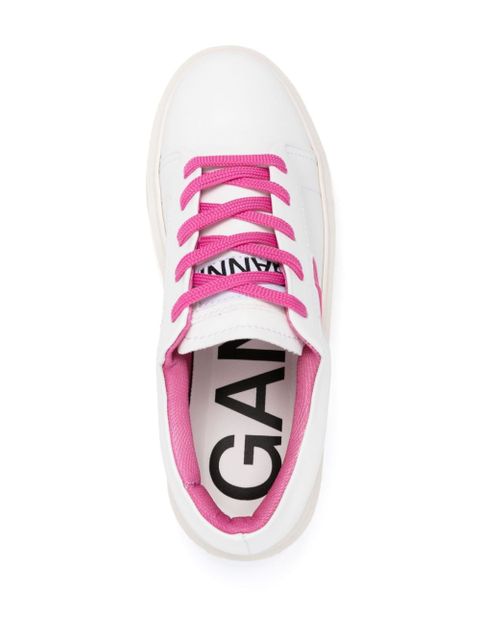 GANNI logo-embossed leather sneakers - White
