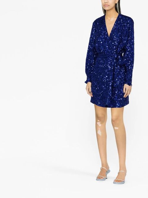 ROTATE BIRGER CHRISTENSEN sequin-embellished V-neck wrap dress - Blue