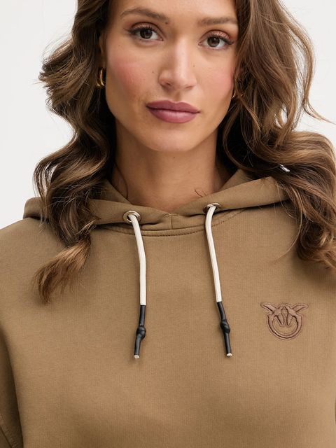 Pinko bluza bawełniana damska kolor brązowy z kapturem gładka 105507 A2RB