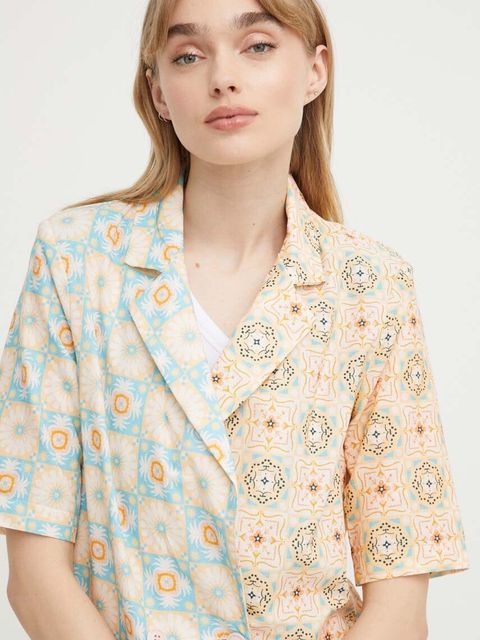 Never Fully Dressed marynarka z domieszką lnu dwurzędowa wzorzysta