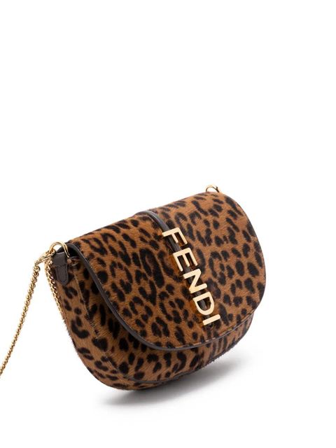 FENDI leopard chain tote bag - Brown