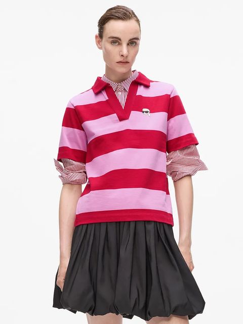 Karl Lagerfeld polo bawełniane IKON damski kolor różowy A4W17099 - zdjęcie produktu nr 1