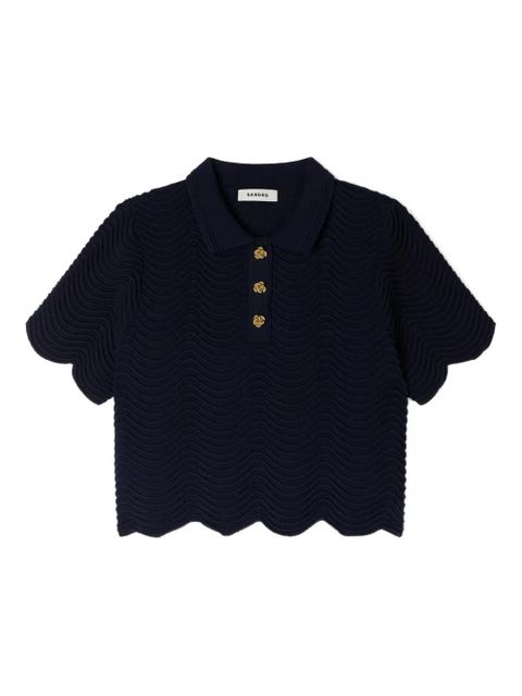 SANDRO scalloped cropped polo top - Blue - zdjęcie produktu nr 1