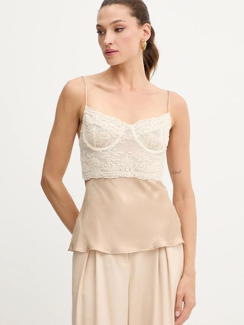 Bardot top damska kolor beżowy z aplikacją 60131TB - zdjęcie produktu nr 1