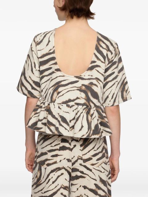 GANNI zebra-print peplum-hem blouse - Neutrals