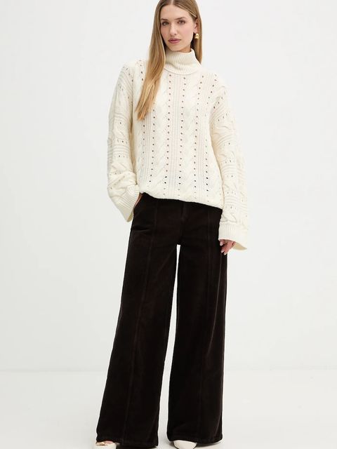 Twinset sweter z wełną damski kolor beżowy ciepły z golfem 252TT3101